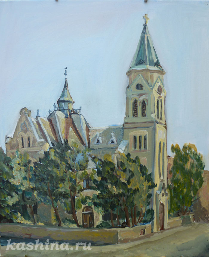 "Churches of Pancevo. Morning" Painting by Evgeniya Kashina