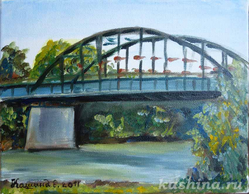 "Bridge over the river Tamish" Painting by Evgeniya Kashina