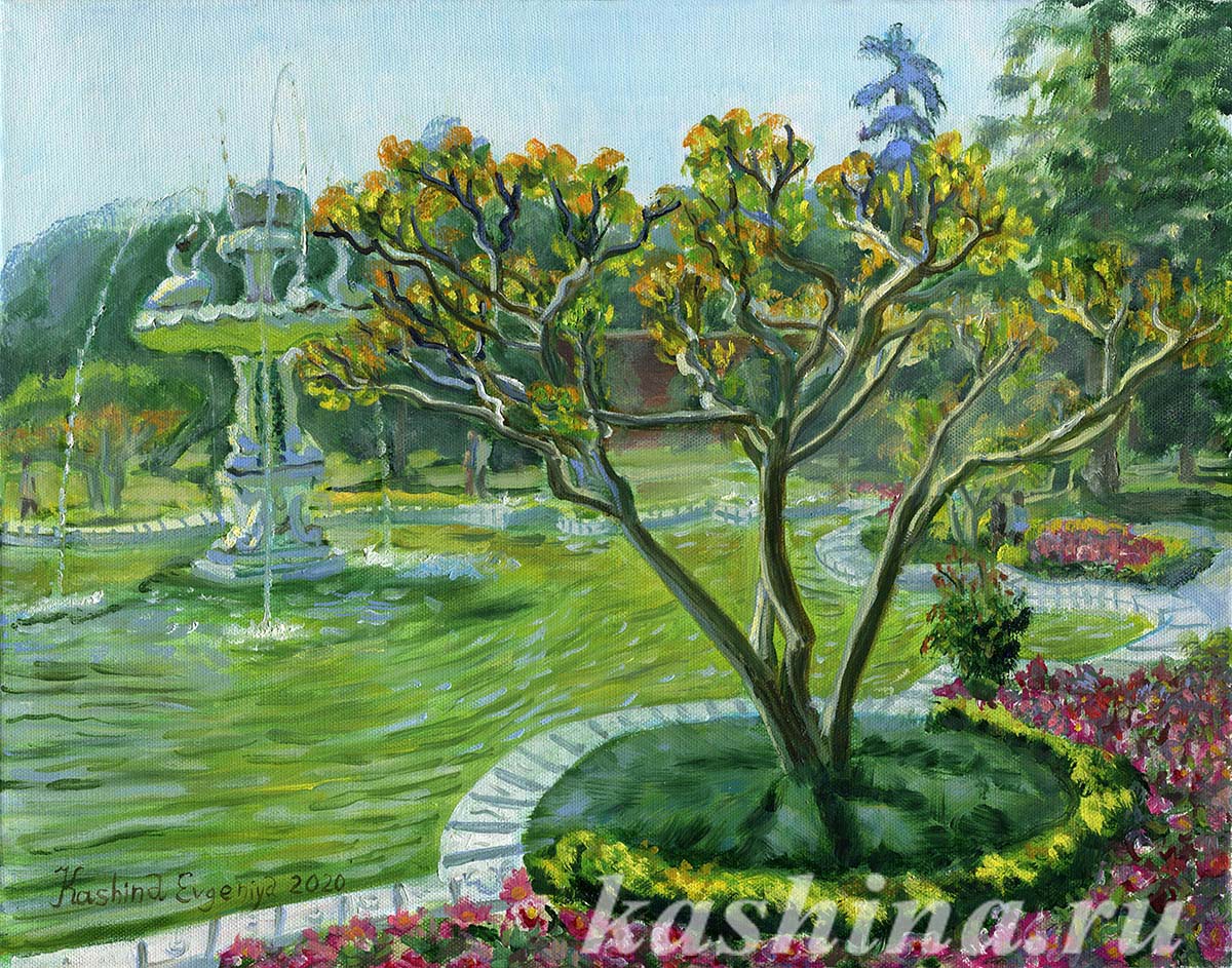 "Fountain in the Dolmabahce Palace Garden" Painting by Evgeniya Kashina