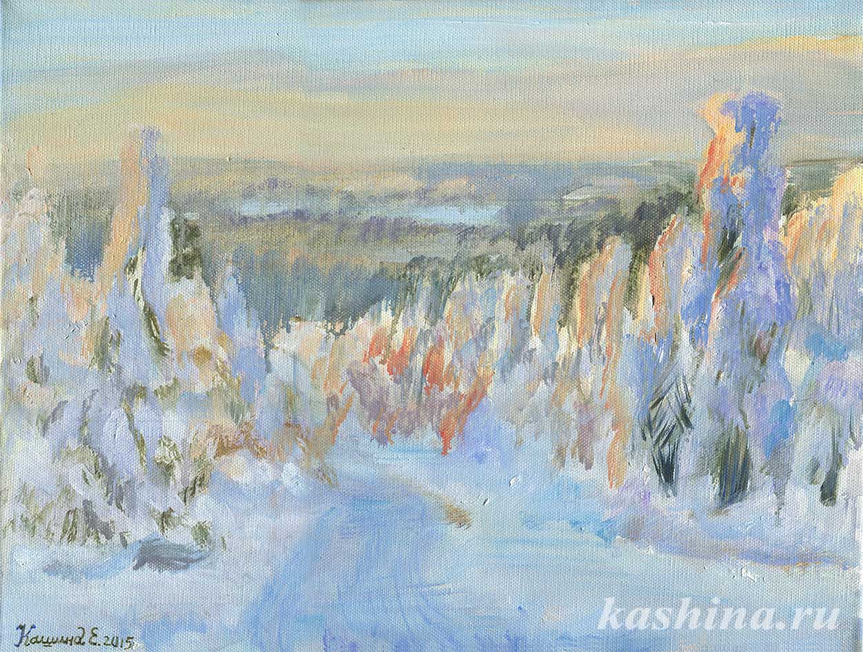 "Iso-Syote. Frosty day in finland" painting by Evgeniya Kashina