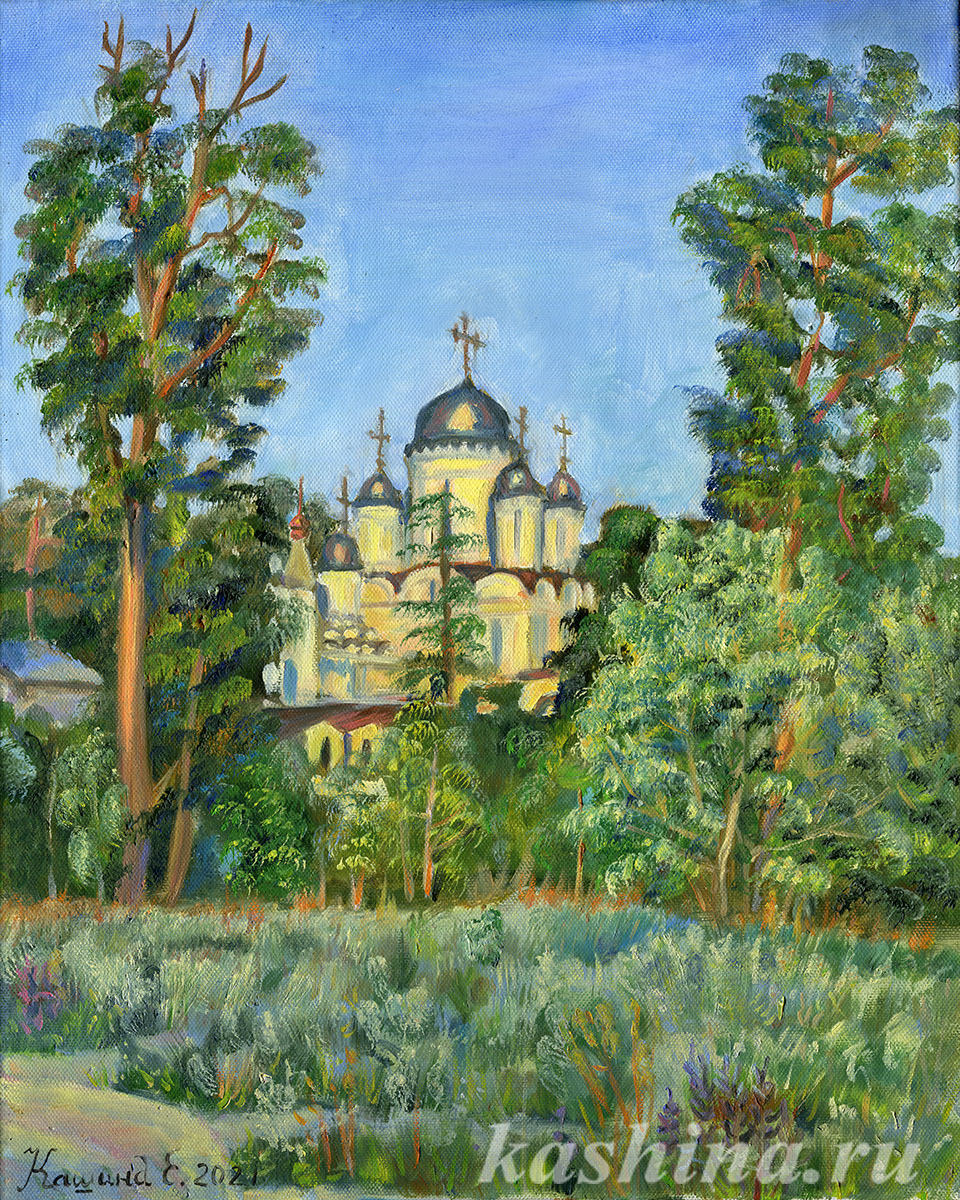 "Golitsyno Town. Temple of the Transfiguration at Sunset," painting by Evgeniya Kashina