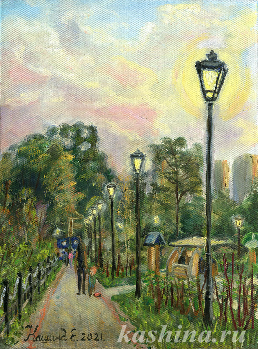 "Alley in the park of heroes 1812 Golitsyno Town," painting by Evgeniya Kashina "Alley in the park of heroes 1812 Golitsyno Town," painting by Evgeniya Kashina