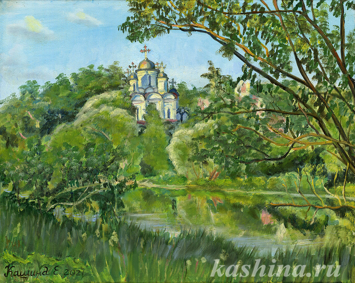 "Golitsyno Town. View of the Church of the Transfiguration in the estate Bolshiye Vyazemy ," painting by Evgeniya Kashina