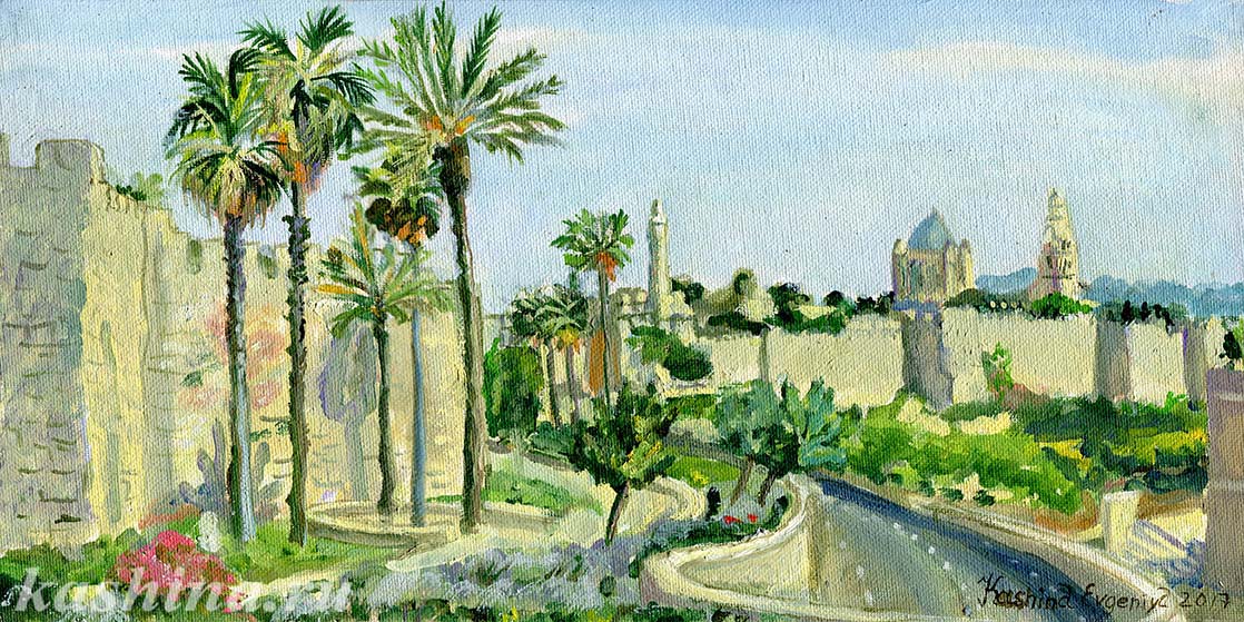 "Panorama of Jerusalem. View of the Old City from the Jaffa Gate" Painting by Evgeniya Kashina