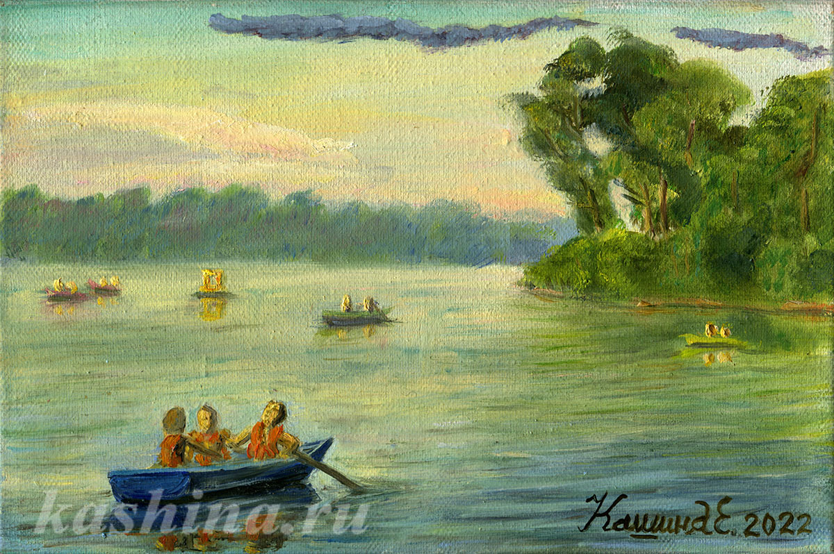 "Boating on Lake Senege," painting by Evgenia Kashina