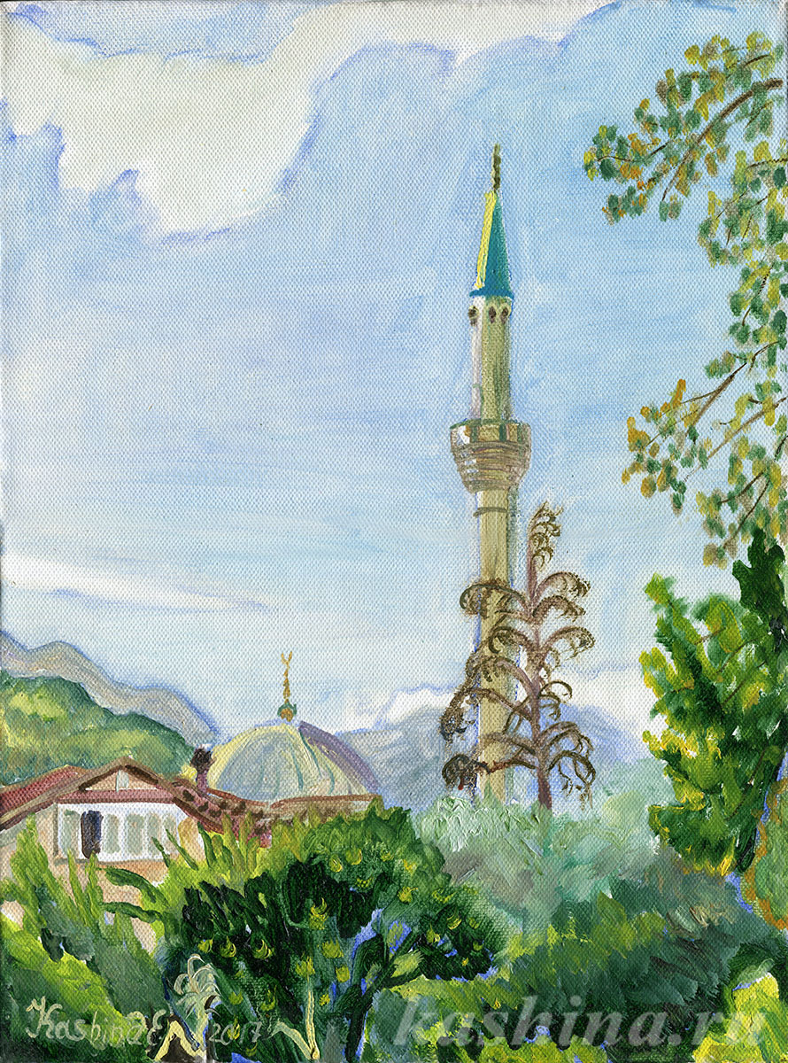 "Mosque in Kemer" Painting by Evgeniya Kashina