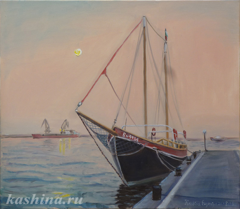 "Moon and the port", painting by Kashina Evgeniya.