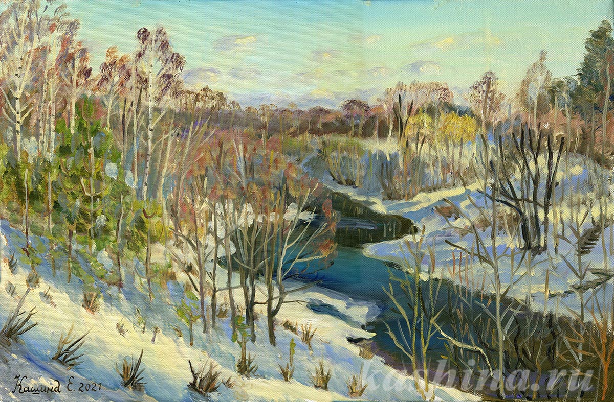"March. Bend of the Msta River ", painting by Evgeniya Kashina