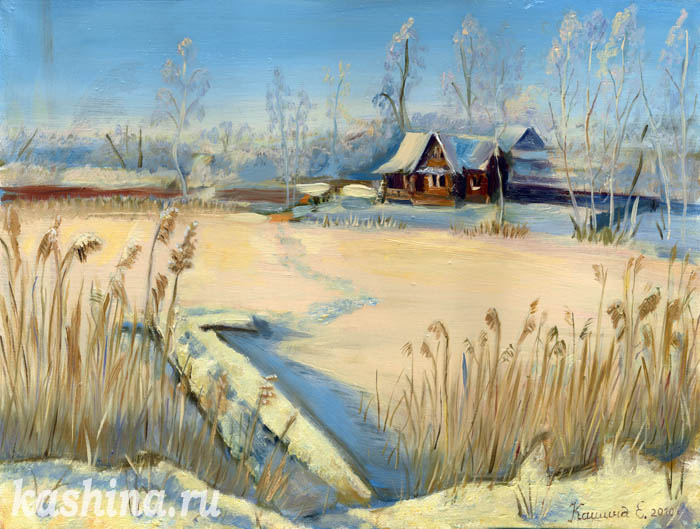 "Frosty Morning at Mstino Lake" painting by Evgeniya Kashina