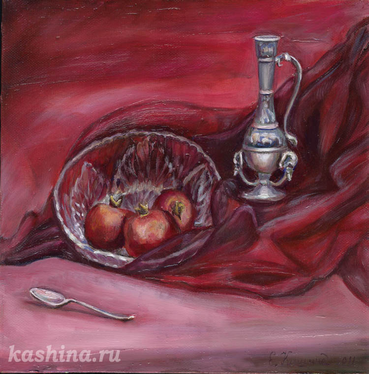 Still life with pomegranates and a jug, painting by Evgeniya Kashina