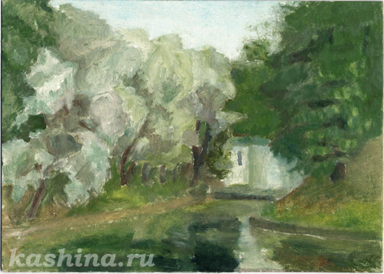 "Elizavetinsky Pond in Neskuchnii Garden" painting by Evgeniya Kashina
