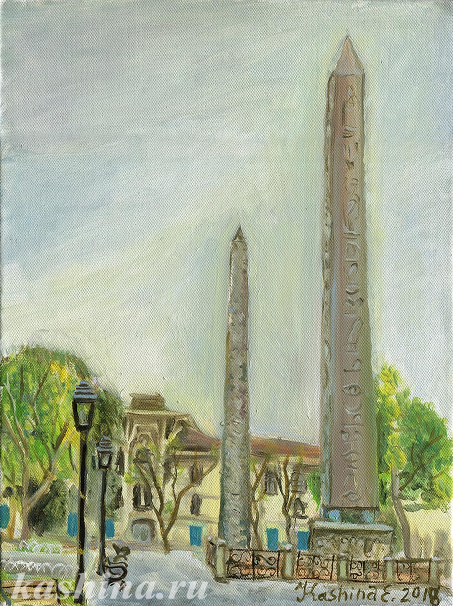"Obelisk of Theodosius on Sultanahmet Square" Painting by Evgeniya Kashina