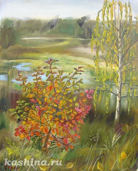 Autumn bush, painting by Evgeniya Kashina
