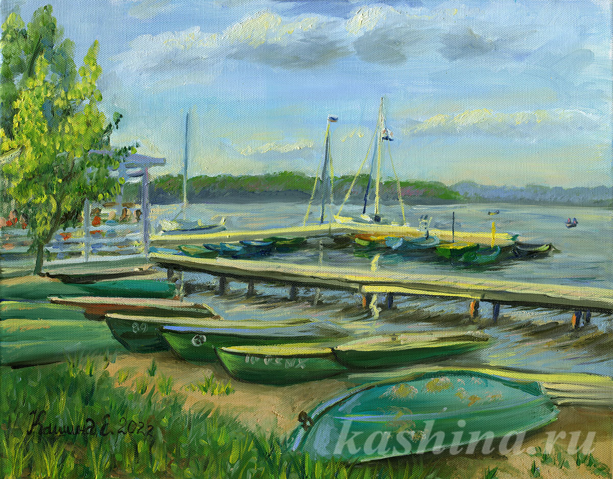 "Pier on Senezh Lake" painting by Evgenia Kashina
