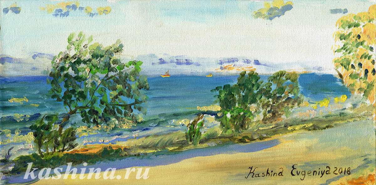 "The coast of Hersonissos" Painting by Evgeniya Kashina