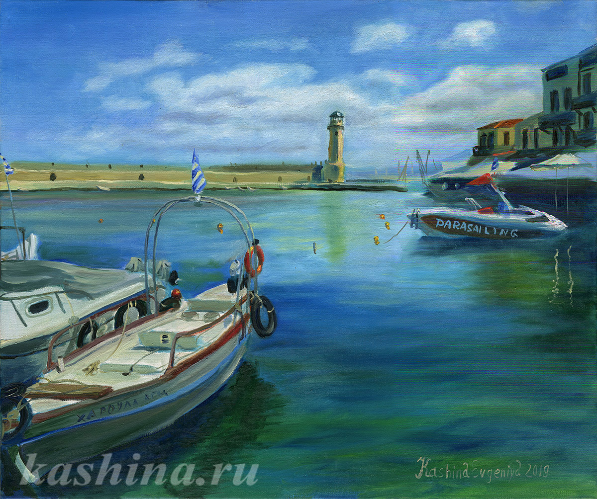 "Rethymnon. View of the lighthouse" Painting by Evgeniya Kashina