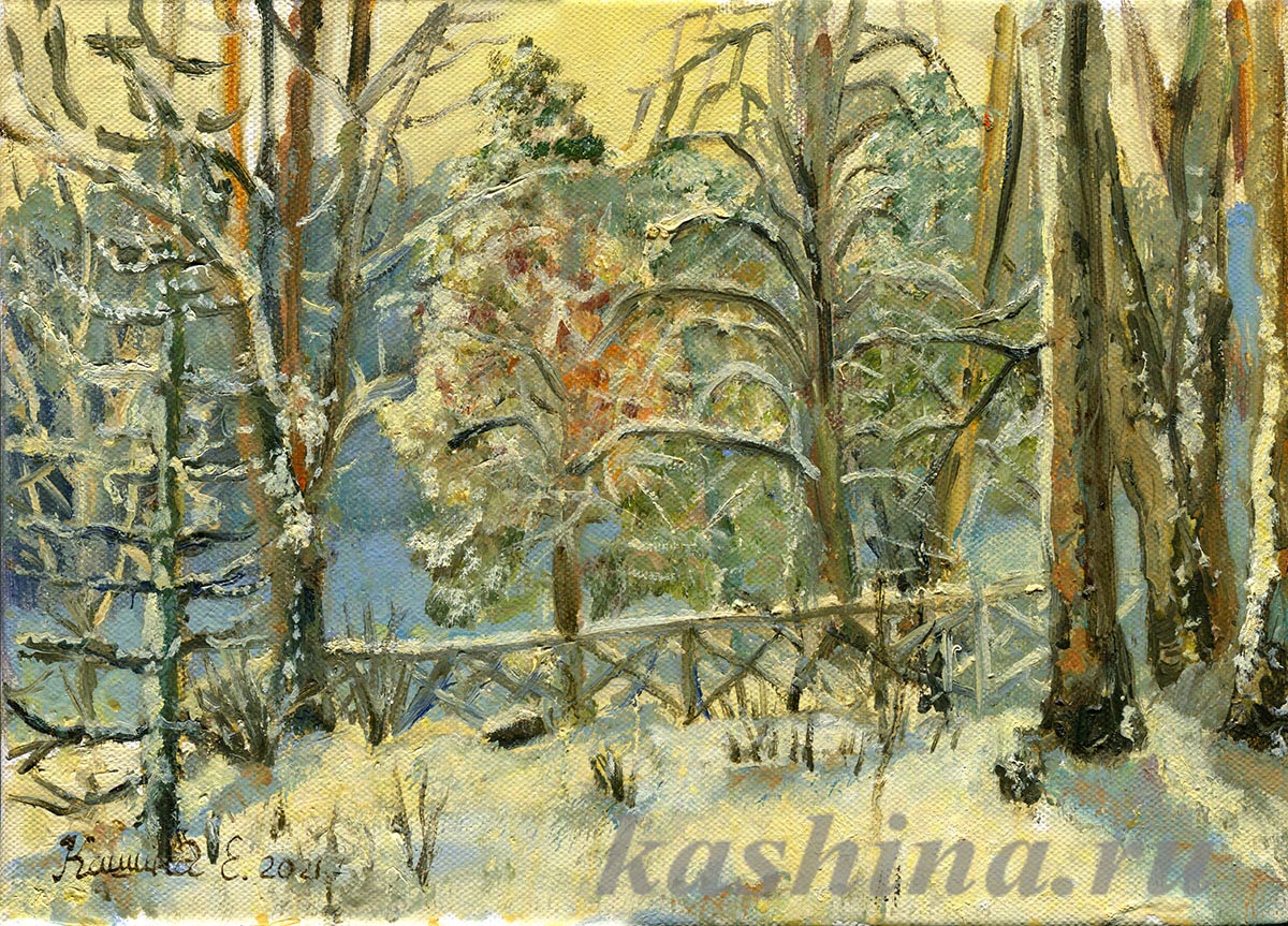 "Snowy morning on Akademichka", painting by Evgeniya Kashina