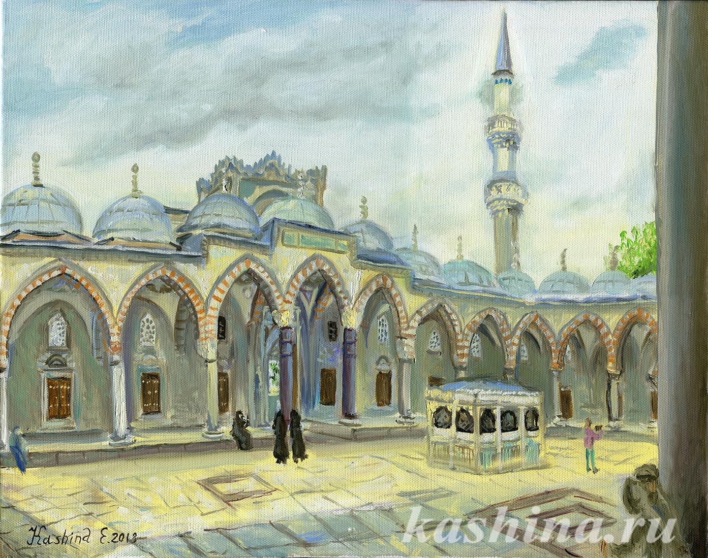 "Courtyard of the Suleymaniye Mosque" Painting by Evgeniya Kashina