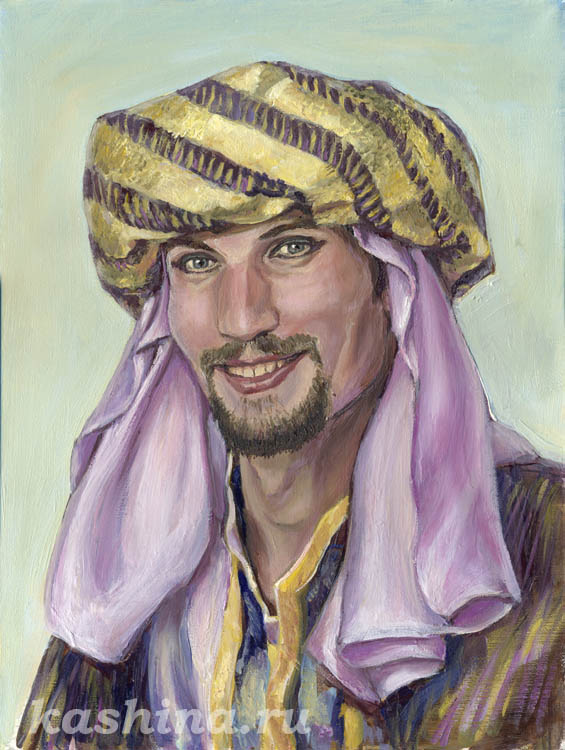 Sultan, Portrait of a man in a turban and oriental costume; painting by Evgeniya Kashina