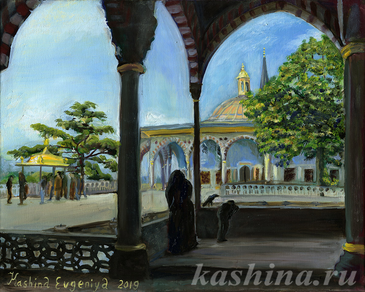 "Topkapi Palace.
View of the Baghdad Pavilion, Golden Kiosk Iftariye, Golden Horn Bay" Painting by Evgeniya Kashina