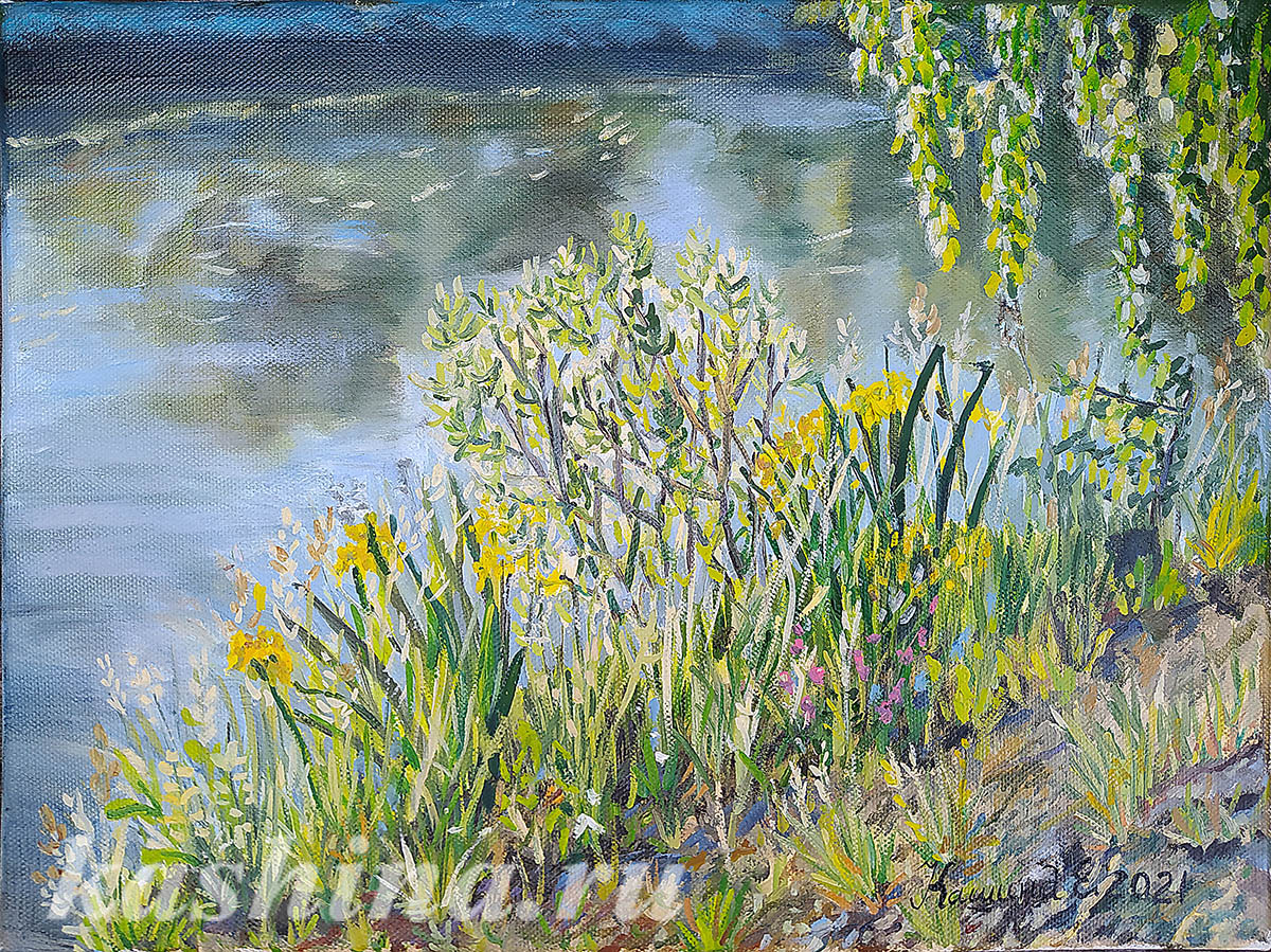 "Yellow irises. Petelino," painting by Evgeniya Kashina