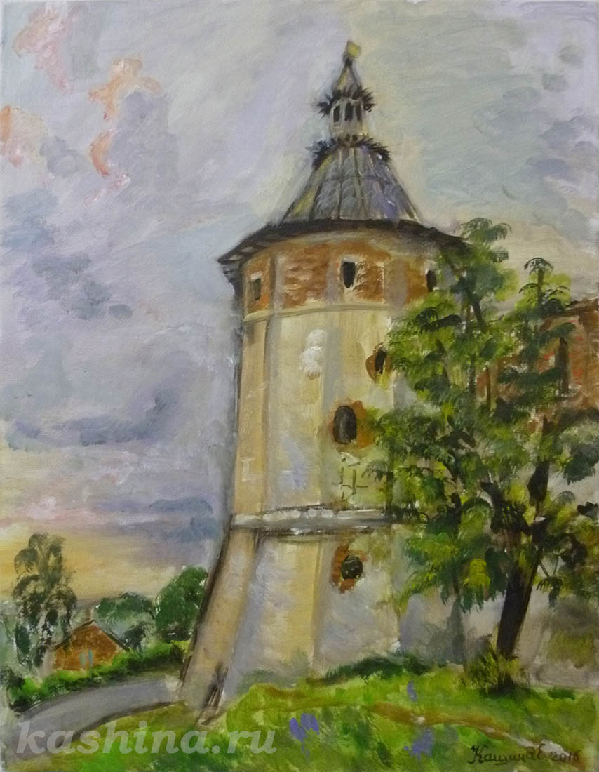 "The Guard tower of the Kremlin of Zaraisk Town" Painting by Evgeniya Kashina