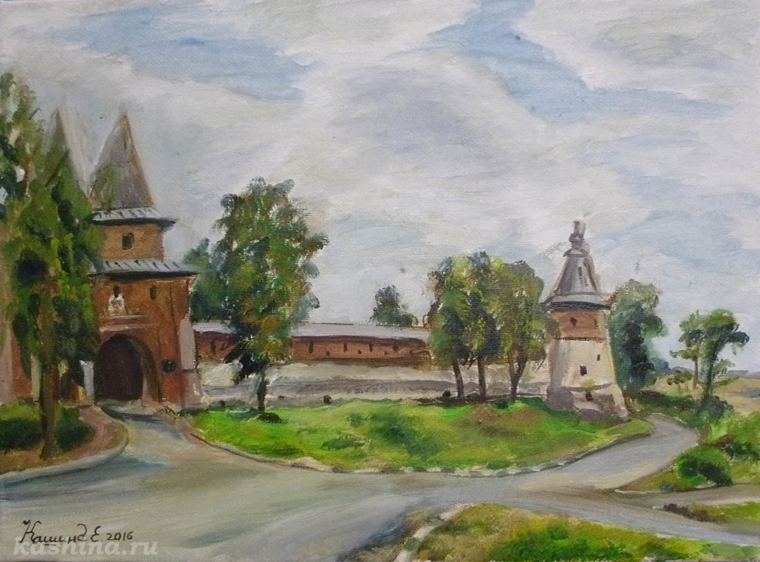 "View of the Zaraisk Kremlin", painting by Evgeniya Kashina.
oil on canvas, 30cm  40cm, 2016, Zaraisk.
