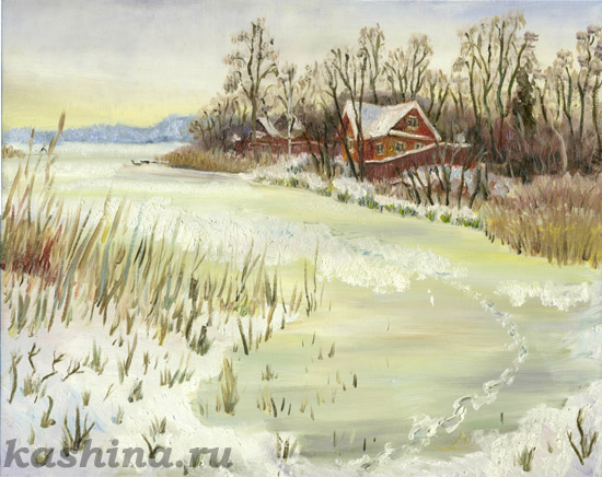 "Snow-Covered Lake" painting by Evgeniya Kashina