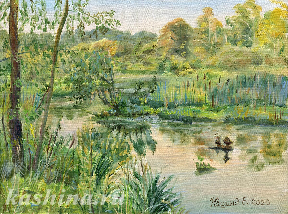 "Quiet backwater. Ostrovnya river," painting by Evgeniya Kashina