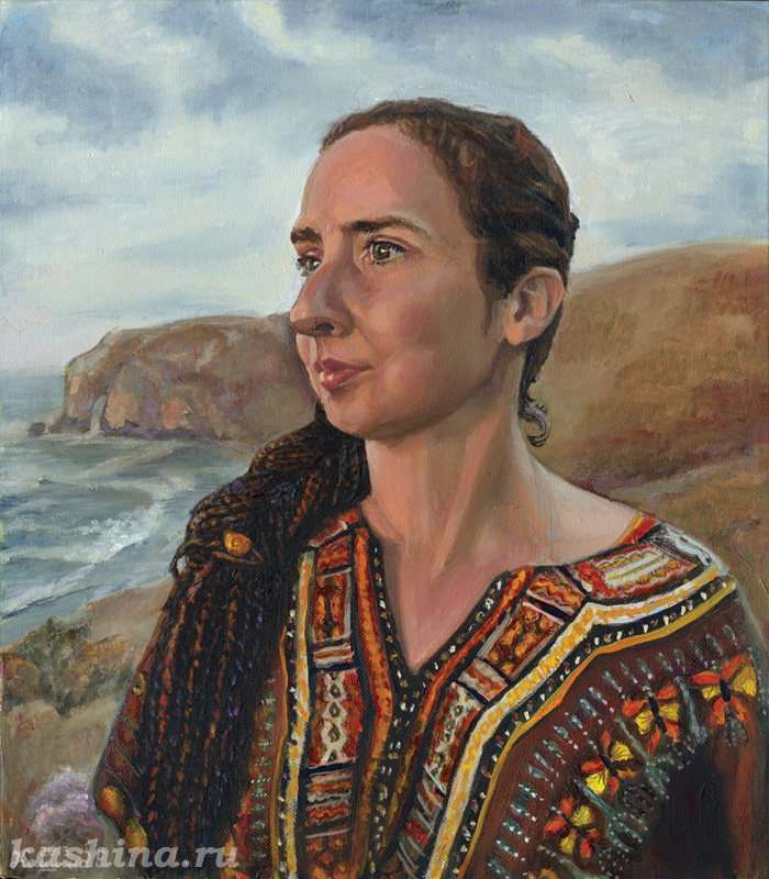 Free air of the Crimea. Self-portrait in ethnic style; painting by Evgeniya Kashina