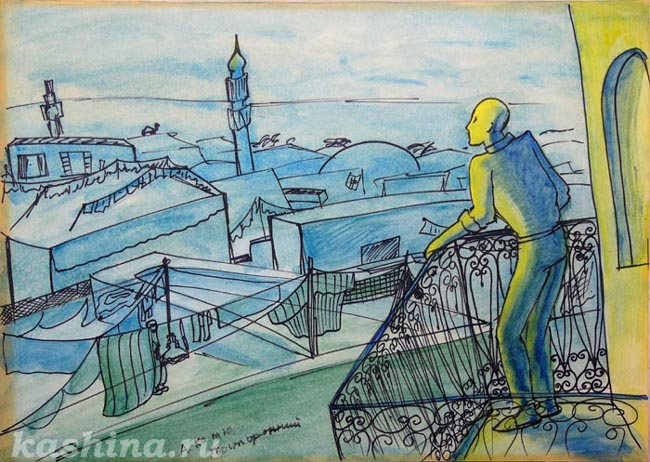 Евгения Кашина. "Крыши Алжира." Эскиз декораций к экранизации произведения Альбера Камю "Посторонний"