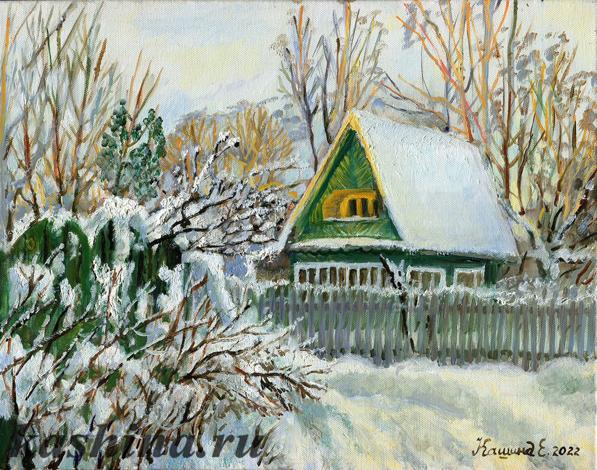 "Glare of the sun. Winter in Povarovo", painting by Evgeniya Kashina