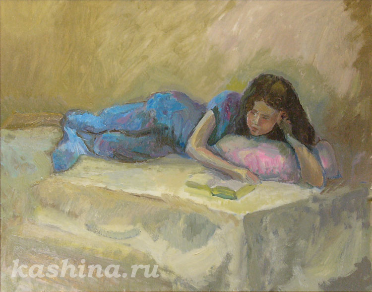 Girl with a book, a painting by Evgeniya Kashina