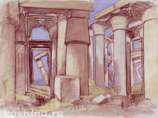 Ancient Temple of Luxor. The sketch by Evgeniya Kashina