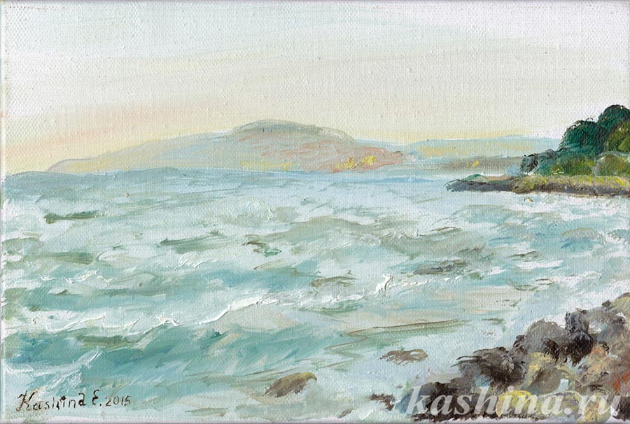 "Twilight. View of Albena and Kranevo. Black Sea Coast" Painting by Evgeniya Kashina