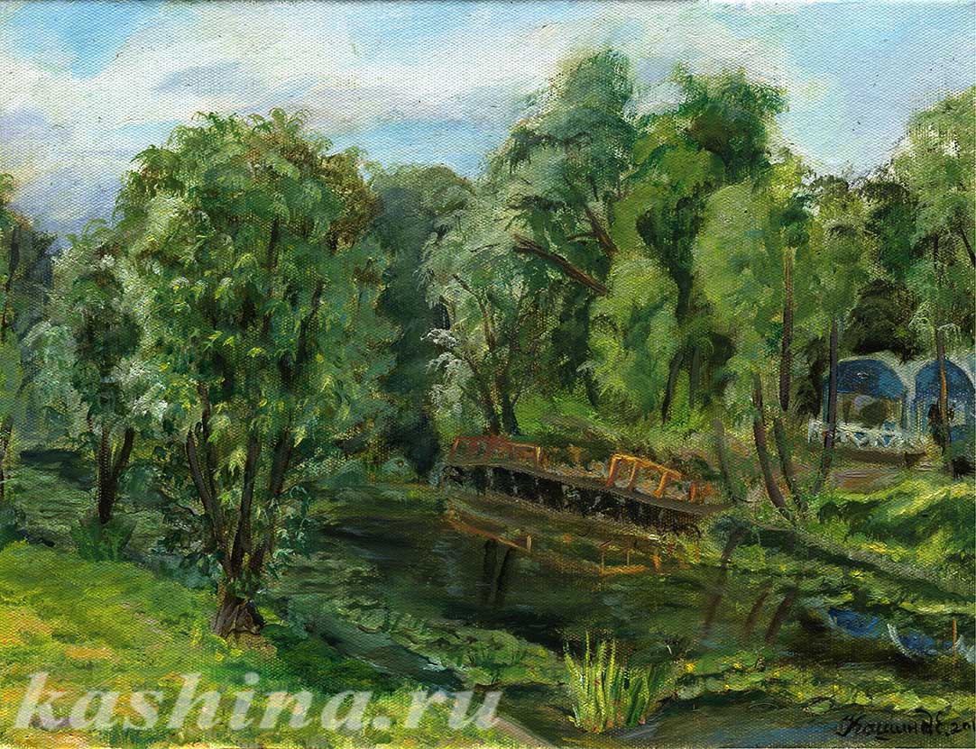 "View from the bridge at Trubezh river" Painting by Evgeniya Kashina