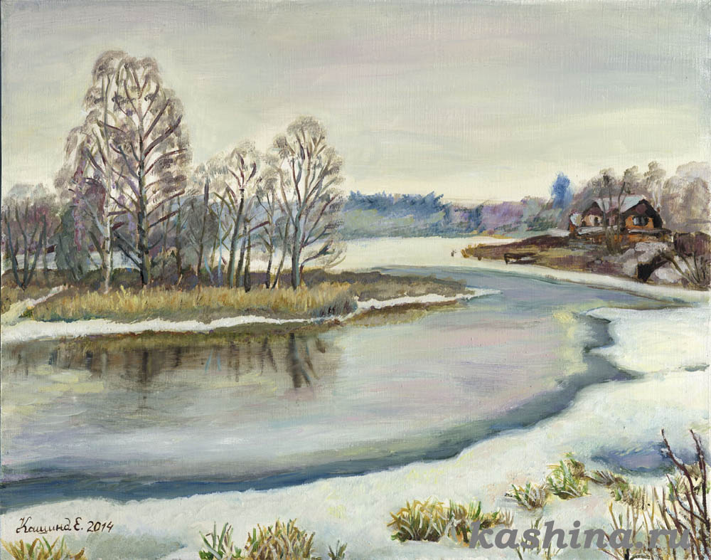 "Thaw on the river Msta" painting by Evgeniya Kashina