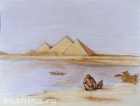 The Pharaoh. Contemplation of the Grand Pyramids. The sketch by Evgeniya Kashina