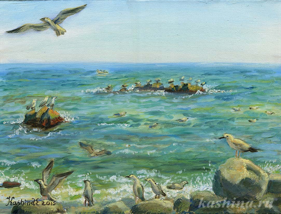"Anglers" Painting by Evgeniya Kashina
