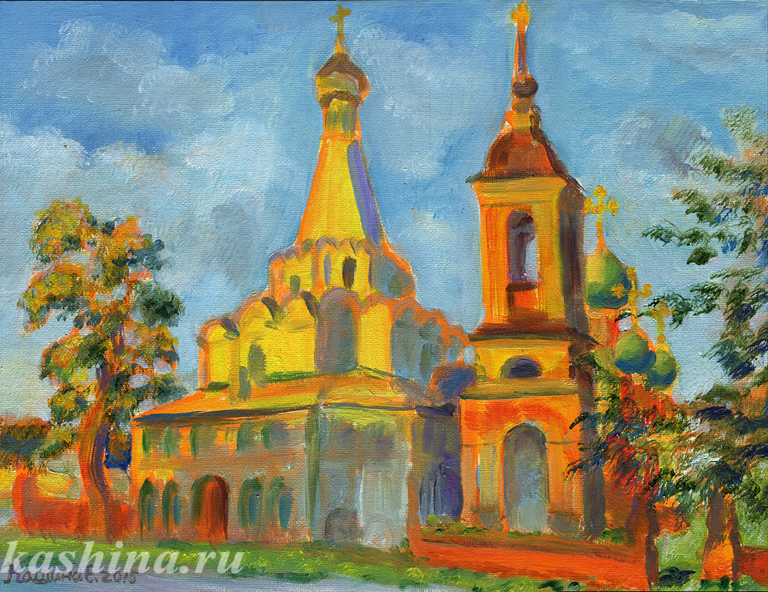 "Golden evening. Peter Metropolitan's Church in the rays of sunset" Painting by Evgeniya Kashina