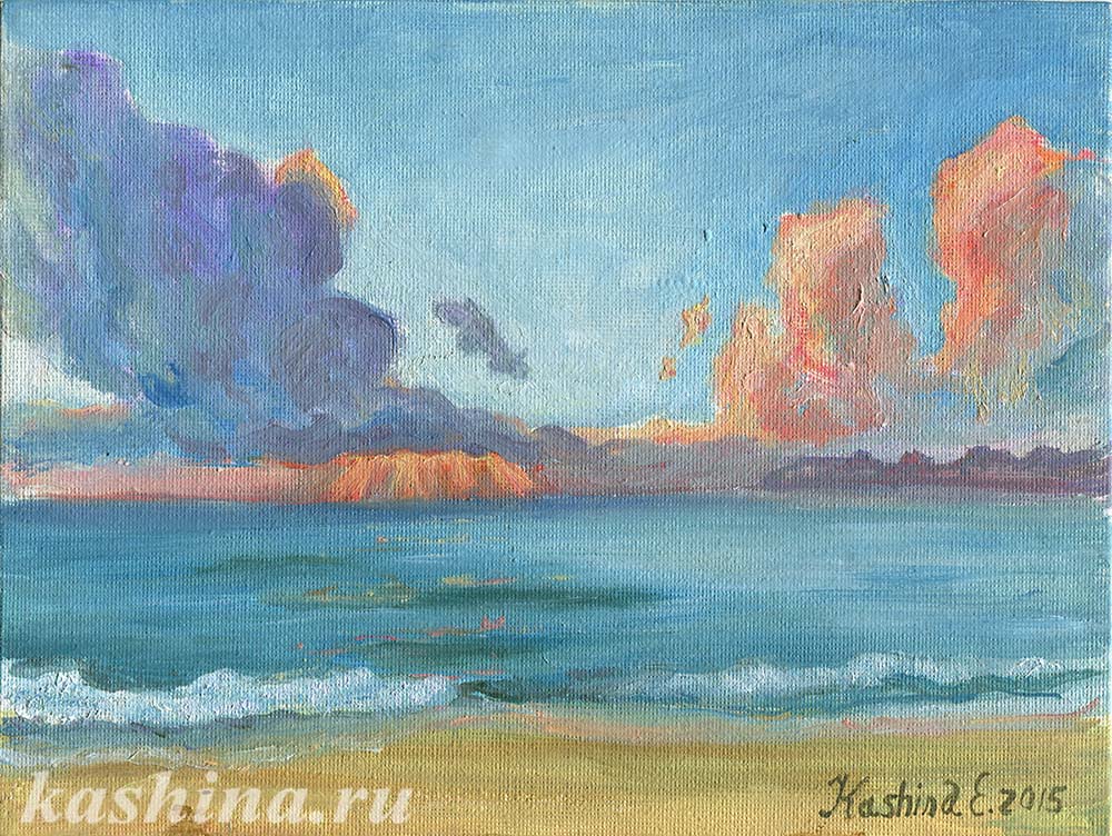 "Dawn on the sea. Clouds - wings" Painting by Evgeniya Kashina